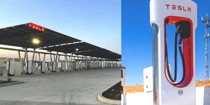 Tesla'dan dünyada bir ilk: Elektrik şebekesine bağlı olmayan dev güneş enerjili şarj istasyonu açıldı!